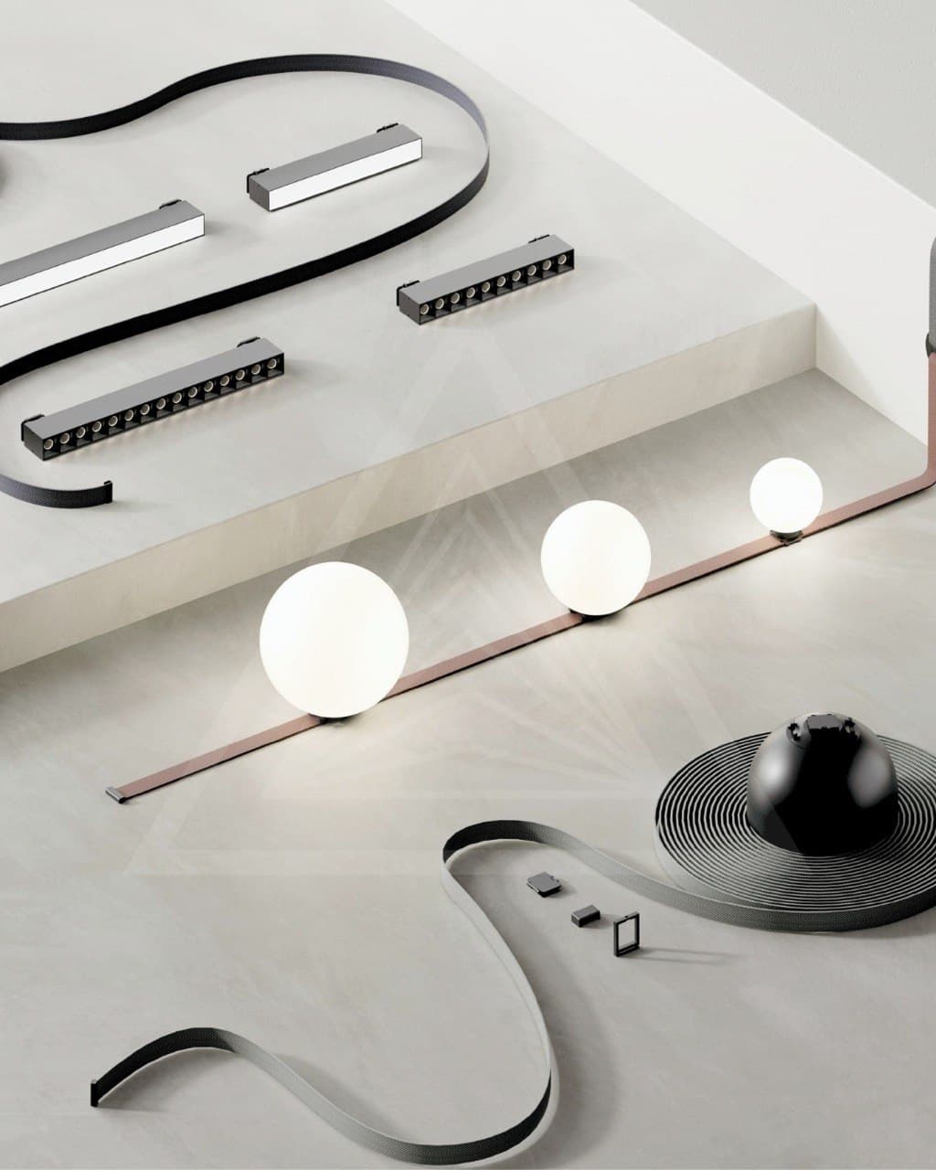 Sistema técnico de iluminación lineal en interior contemporáneo