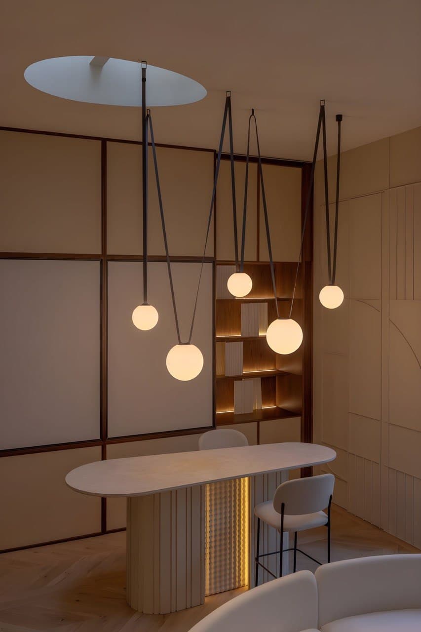 Interior contemporáneo iluminado con una atmósfera cálida